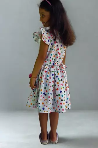 Multicolor rayon printed dots print dress for girls