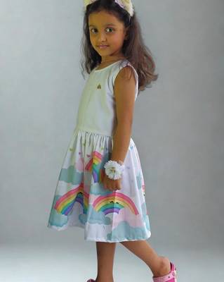 Multicolor rayon printed abstract print dress for girls 1