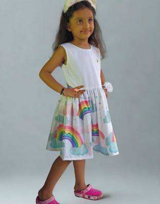 Multicolor rayon printed abstract print dress for girls 2