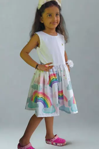 Multicolor rayon printed abstract print dress for girls