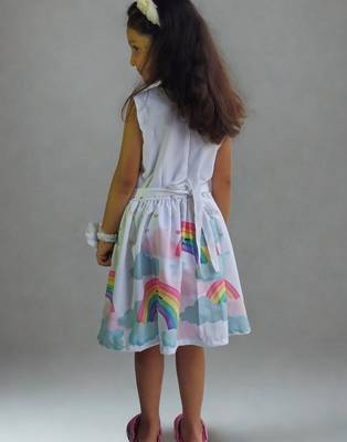 Multicolor rayon printed abstract print dress for girls 3