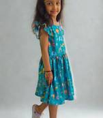 Multicolor rayon printed bagh print dress for girls