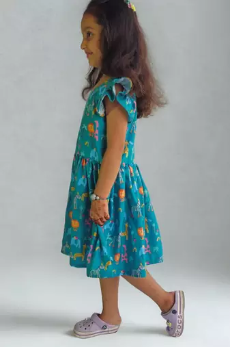 Multicolor rayon printed bagh print dress for girls