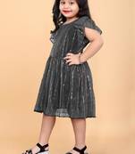 Grey super net embroidered sequins work dress for girls