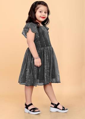 Grey super net embroidered sequins work dress for girls 2