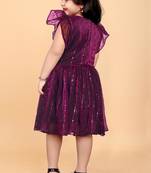 Purple super net embroidered sequins work dress for girls