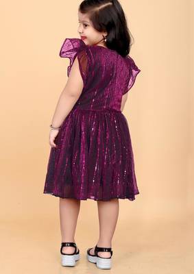 Purple super net embroidered sequins work dress for girls 2