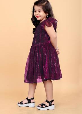 Purple super net embroidered sequins work dress for girls 3