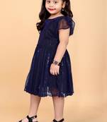 Blue super net embroidered sequins work dress for girls