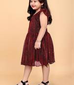 Maroon super net embroidered sequins work dress for girls