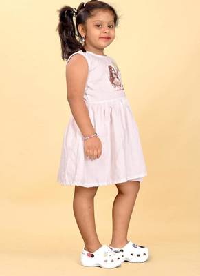 Pink rayon printed stripes print dress for girls 1