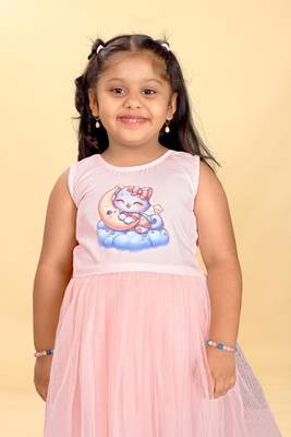 Pink rayon printed floral print dress for girls 1