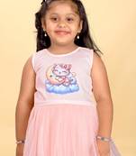 Pink rayon printed floral print dress for girls