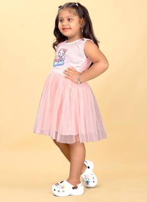 Pink rayon printed floral print dress for girls 2