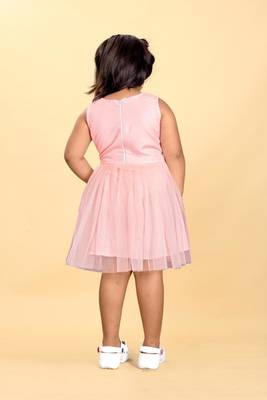 Pink rayon printed floral print dress for girls 3