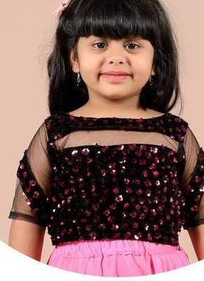 Pink velvet plain pre stitched saree with stitched blouse for girls 1