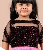 Pink velvet plain pre stitched saree with stitched blouse for girls