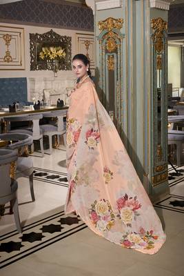 Georgette Printed Saree with Pearl Lace Elegance 5
