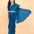 Blue georgette plain pre stitched saree with stitched blouse for girls