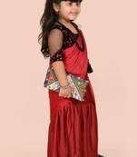 Maroon velvet plain pre stitched saree with stitched blouse for girls