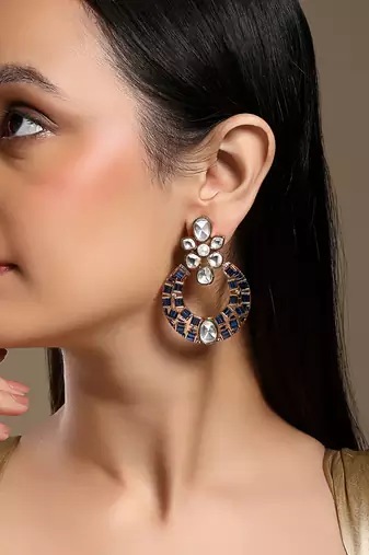 Blue yellow gold plated earrings