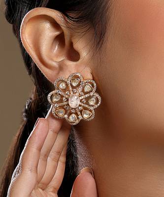 Gold plated kundan stud earrings 1