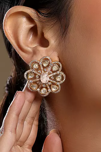 Gold plated kundan stud earrings