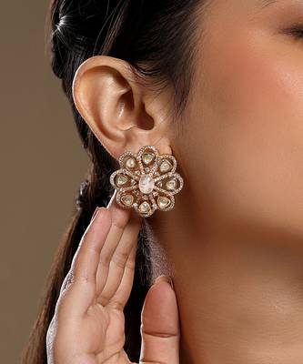 Gold plated kundan stud earrings 2