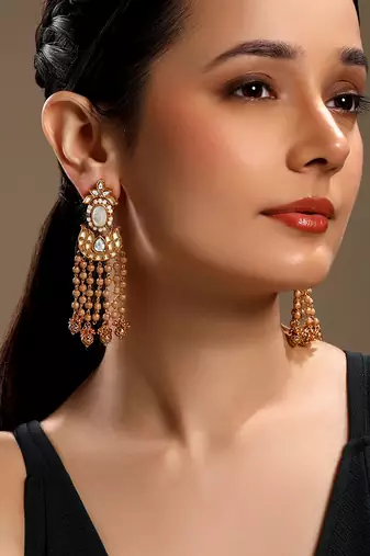 Gold plated kundan dangler earrings