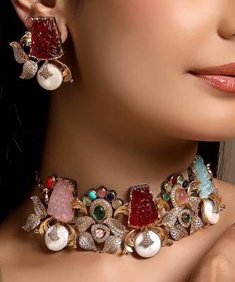gold plated Multicolor choker necklace set 1