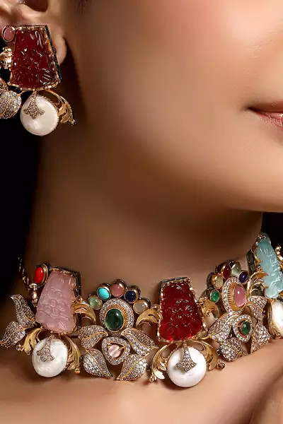 gold plated Multicolor choker necklace set