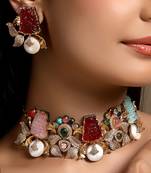 gold plated Multicolor choker necklace set