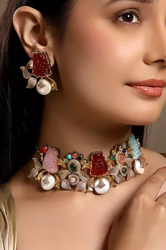 gold plated Multicolor choker necklace set