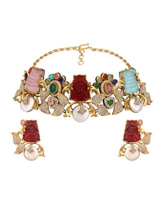 gold plated Multicolor choker necklace set 4