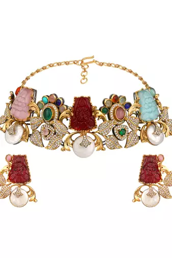 gold plated Multicolor choker necklace set