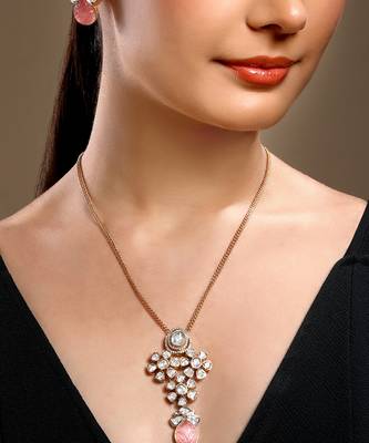  gold plated pink stone kundan necklace set 1