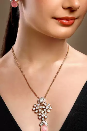  gold plated pink stone kundan necklace set