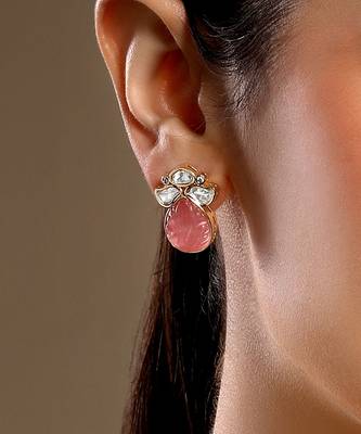  gold plated pink stone kundan necklace set 2