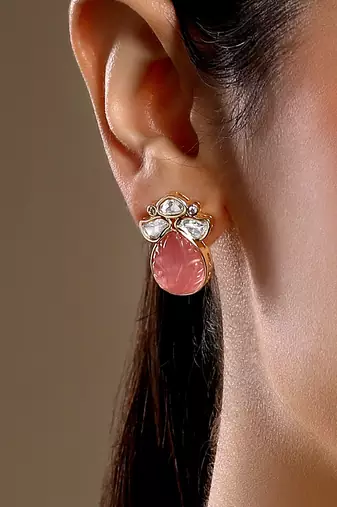  gold plated pink stone kundan necklace set