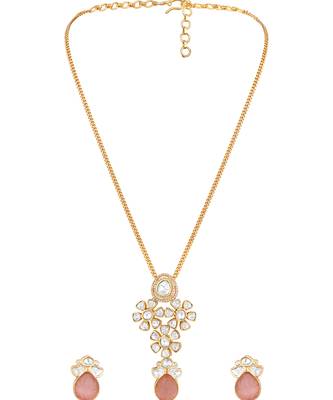  gold plated pink stone kundan necklace set 3