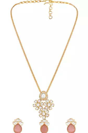  gold plated pink stone kundan necklace set