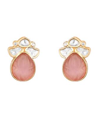  gold plated pink stone kundan necklace set 4