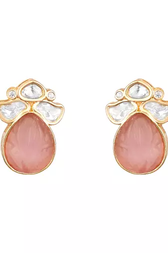  gold plated pink stone kundan necklace set