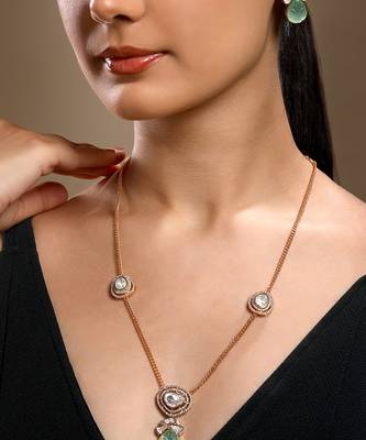 gold plated green stone necklace set 1