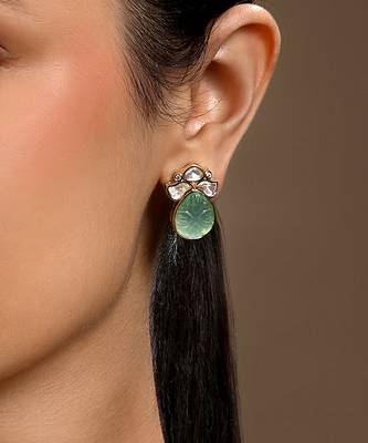 gold plated green stone necklace set 2