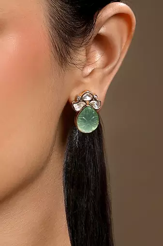 gold plated green stone necklace set