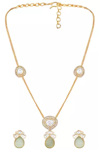gold plated green stone necklace set
