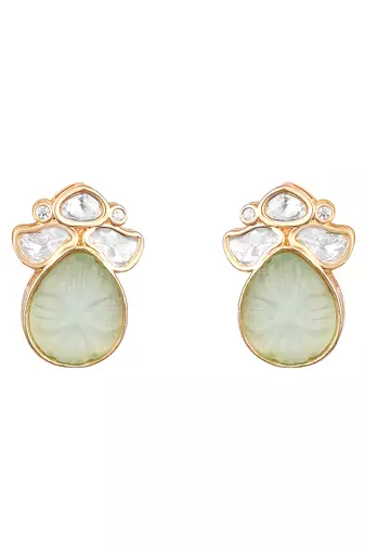 gold plated green stone necklace set