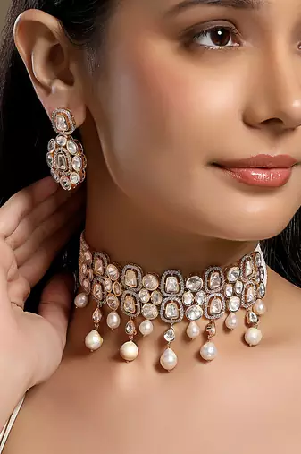  gold plated choker necklace set