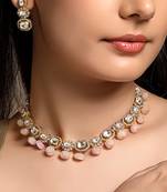 gold plated pink stone necklace set